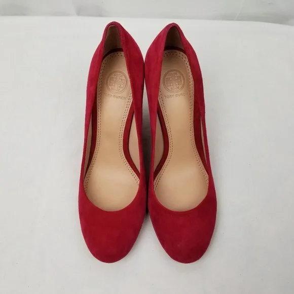 Tory Burch Suede Round Toe Platform Wedges Pumps